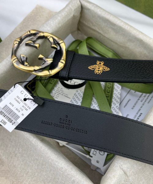 1:1 Replica Gucci Belt With Bee And Star Pattern And Interlocking G Buckle Black For Women, Women Belt