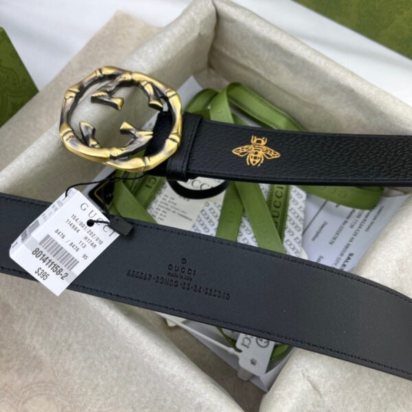 1:1 Replica Gucci Belt With Bee And Star Pattern And Interlocking G Buckle Black For Women, Women Belt