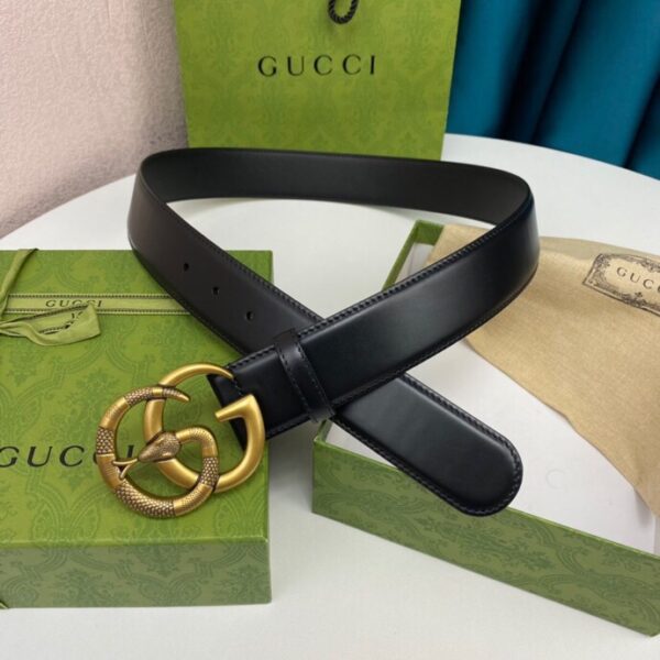 1:1 Replica Gucci Belt With Double G Snake Black For Women, Women Belt 458949 CVE0T 1000
