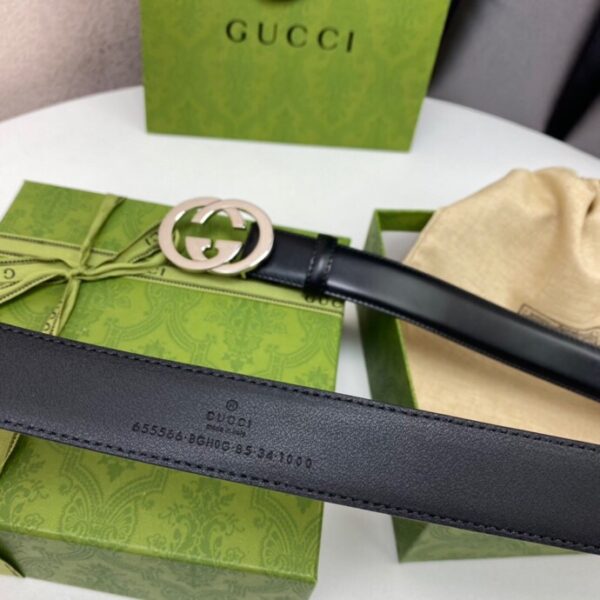 1:1 Replica Gucci Belt With Interlocking G Black For Women, Women Belt