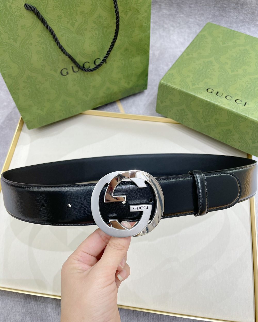 1:1 Replica Gucci Belt With Interlocking G Buckle Black For Women, Women Belt