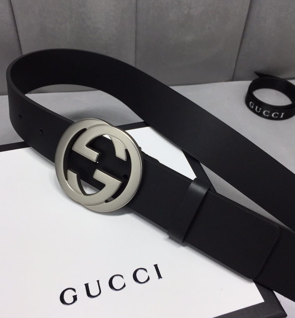1:1 Replica Gucci Belt With Interlocking G Buckle Black For Women, Women Belt ‎368186 BGH0N 1000