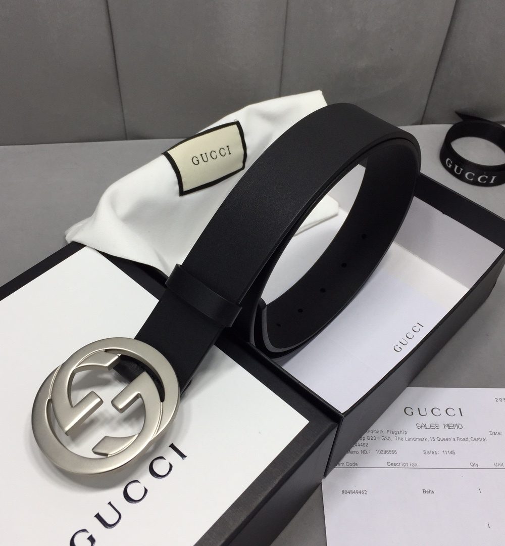 1:1 Replica Gucci Belt With Interlocking G Buckle Black For Women, Women Belt ‎368186 BGH0N 1000