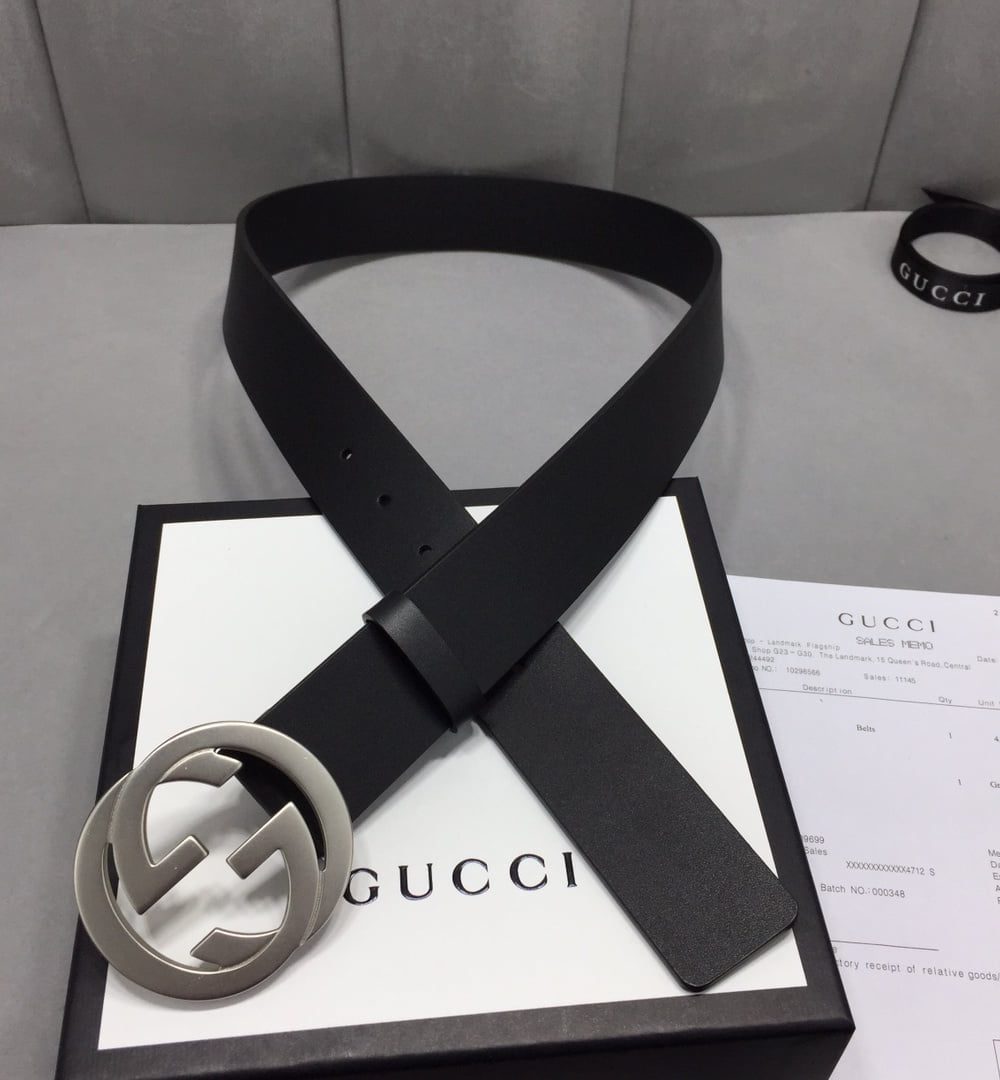 1:1 Replica Gucci Belt With Interlocking G Buckle Black For Women, Women Belt ‎368186 BGH0N 1000