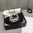 1:1 Replica Gucci Belt With Interlocking G Buckle Black For Women, Women Belt ‎368186 BGH0N 1000