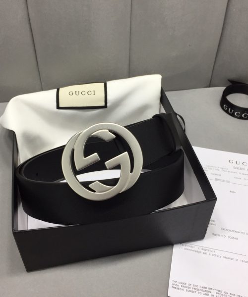1:1 Replica Gucci Belt With Interlocking G Buckle Black For Women, Women Belt ‎368186 BGH0N 1000