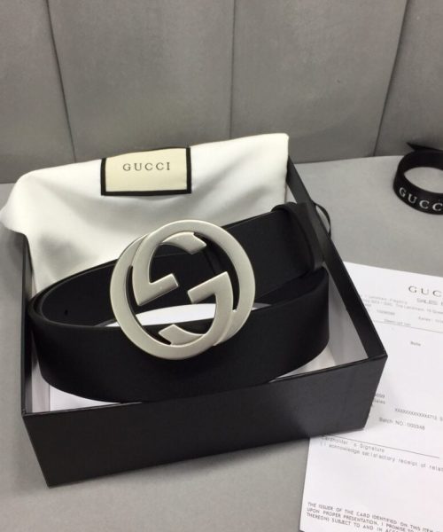 1:1 Replica Gucci Belt With Interlocking G Buckle Black For Women, Women Belt ‎368186 BGH0N 1000