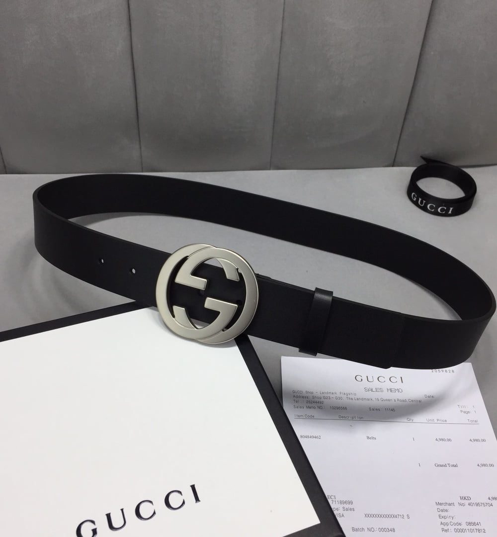 1:1 Replica Gucci Belt With Interlocking G Buckle Black For Women, Women Belt ‎368186 BGH0N 1000