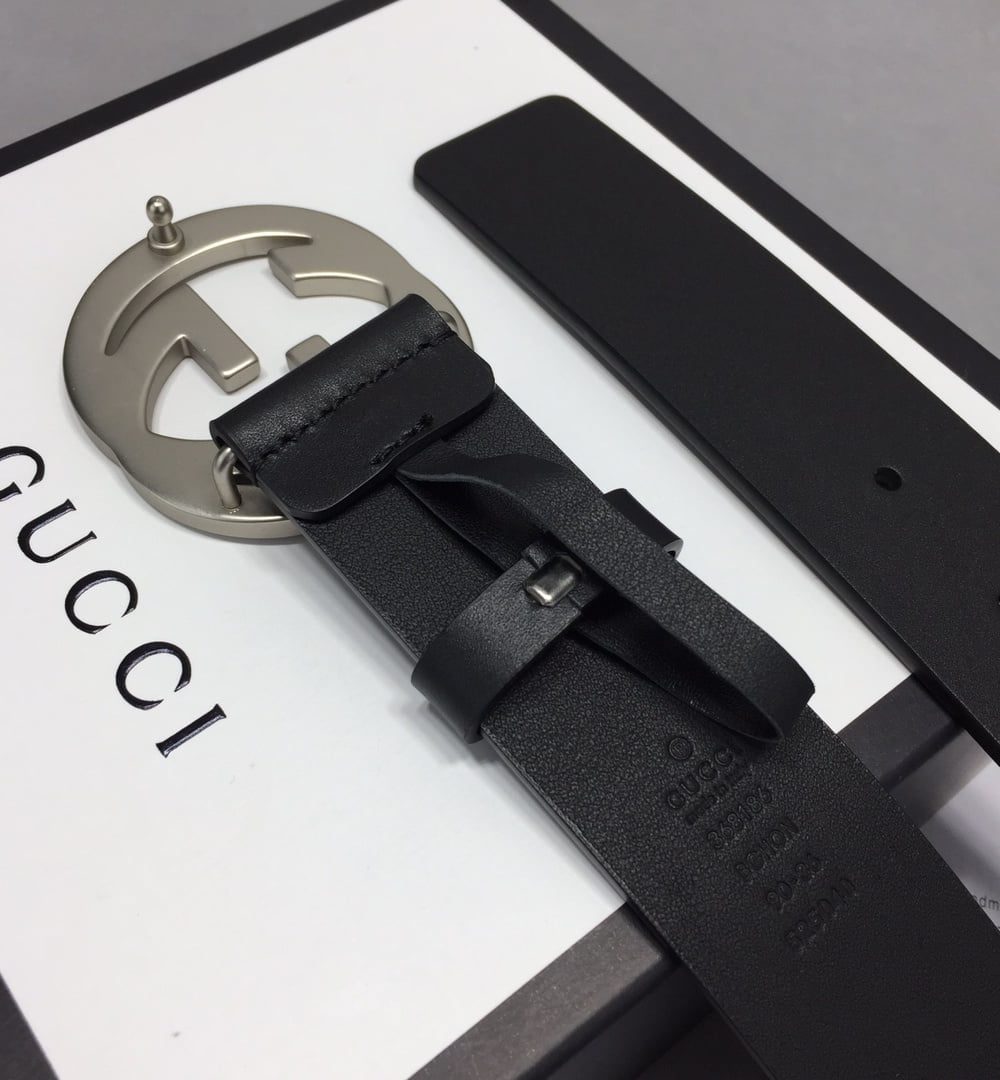 1:1 Replica Gucci Belt With Interlocking G Buckle Black For Women, Women Belt ‎368186 BGH0N 1000