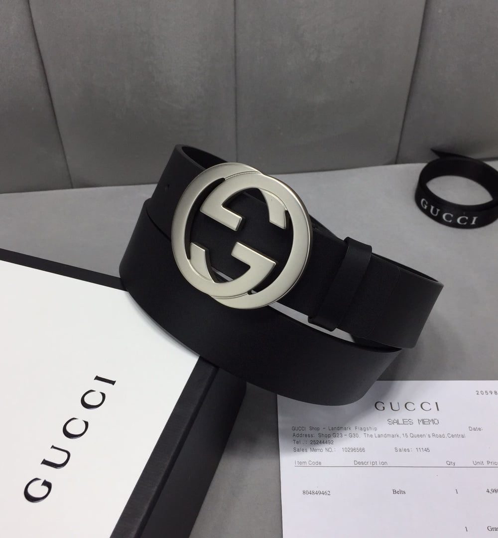 1:1 Replica Gucci Belt With Interlocking G Buckle Black For Women, Women Belt ‎368186 BGH0N 1000