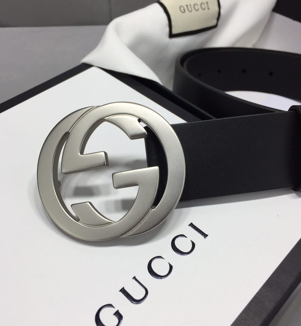 1:1 Replica Gucci Belt With Interlocking G Buckle Black For Women, Women Belt ‎368186 BGH0N 1000