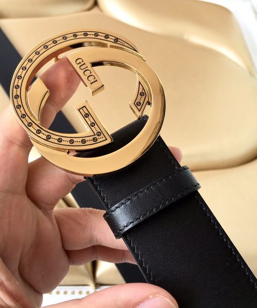 1:1 Replica Gucci Belt With Interlocking G Buckle Black For Women, Women Belt