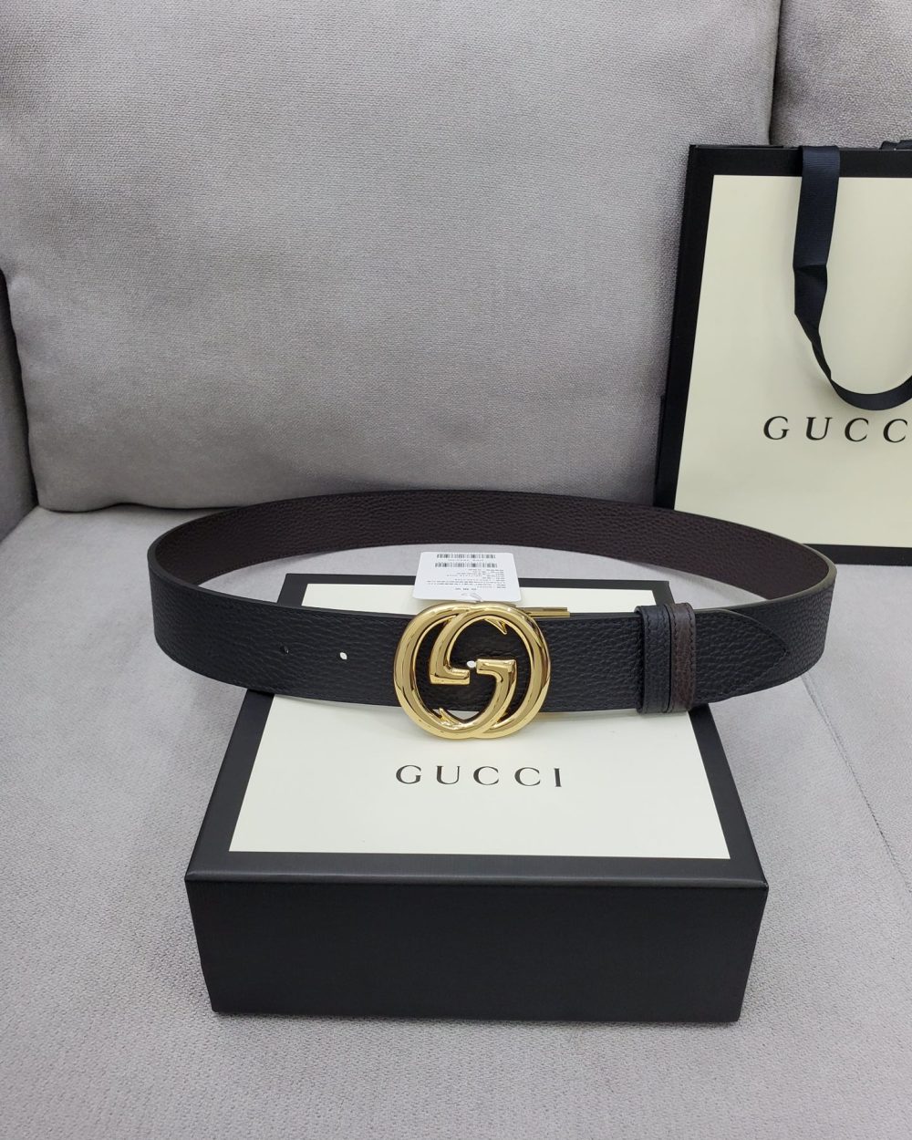 1:1 Replica Gucci Belt With Interlocking G Buckle Black For Women, Women Belt