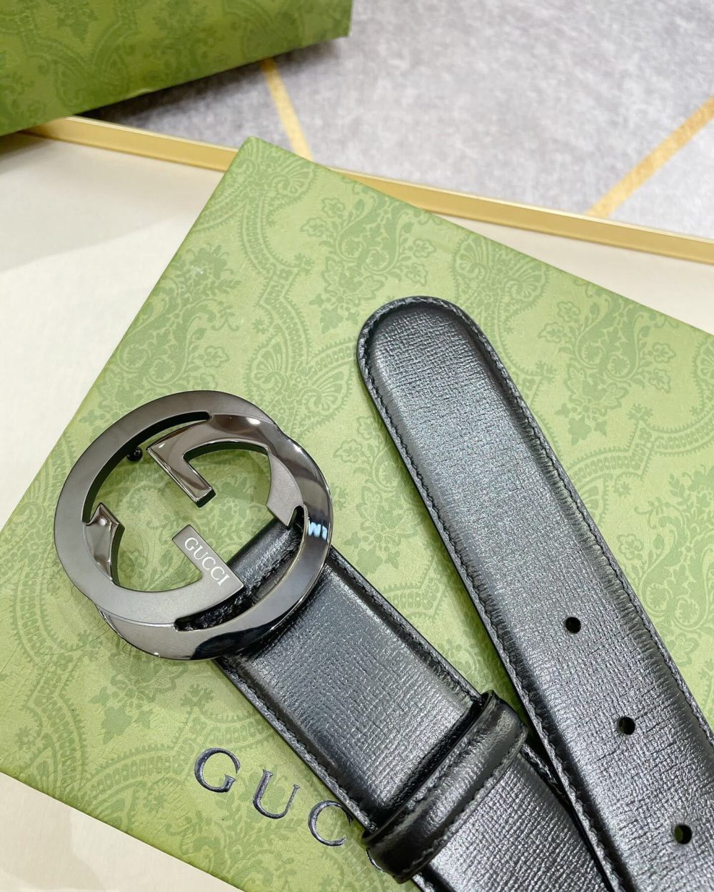 1:1 Replica Gucci Belt With Interlocking G Buckle Black For Women, Women Belt