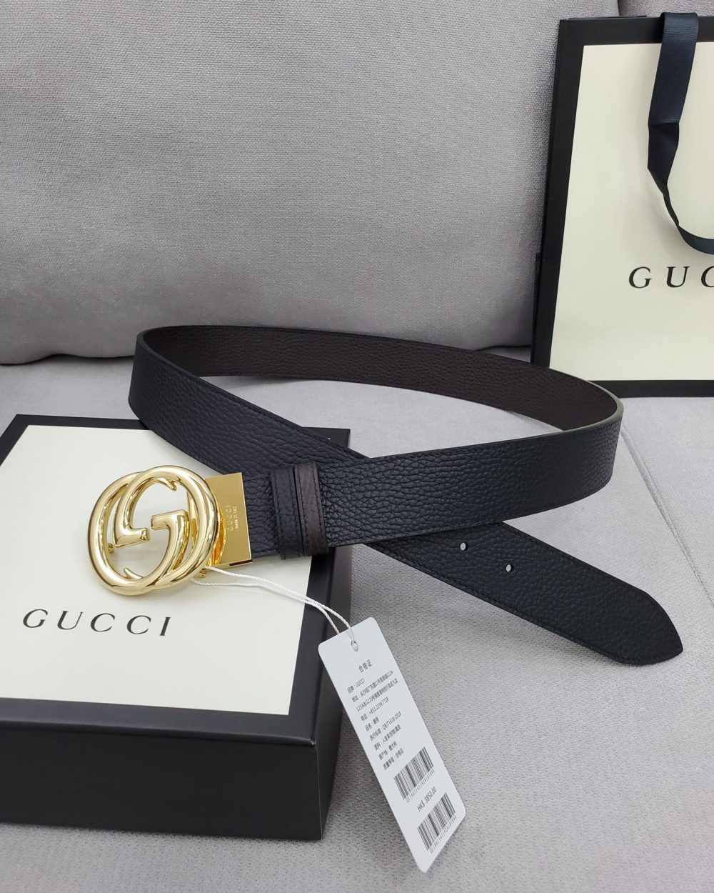 1:1 Replica Gucci Belt With Interlocking G Buckle Black For Women, Women Belt