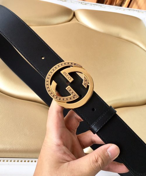 1:1 Replica Gucci Belt With Interlocking G Buckle Black For Women, Women Belt