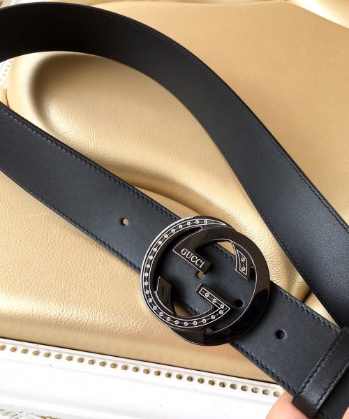 1:1 Replica Gucci Belt With Interlocking G Buckle Black For Women, Women Belt
