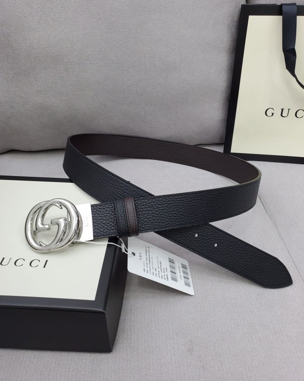 1:1 Replica Gucci Belt With Interlocking G Buckle Black For Women, Women Belt