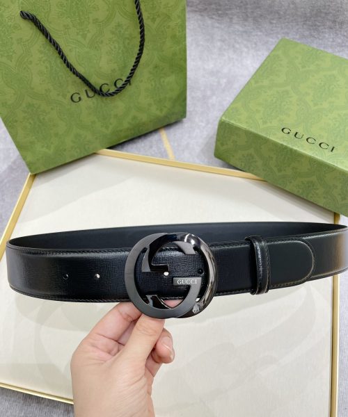 1:1 Replica Gucci Belt With Interlocking G Buckle Black For Women, Women Belt