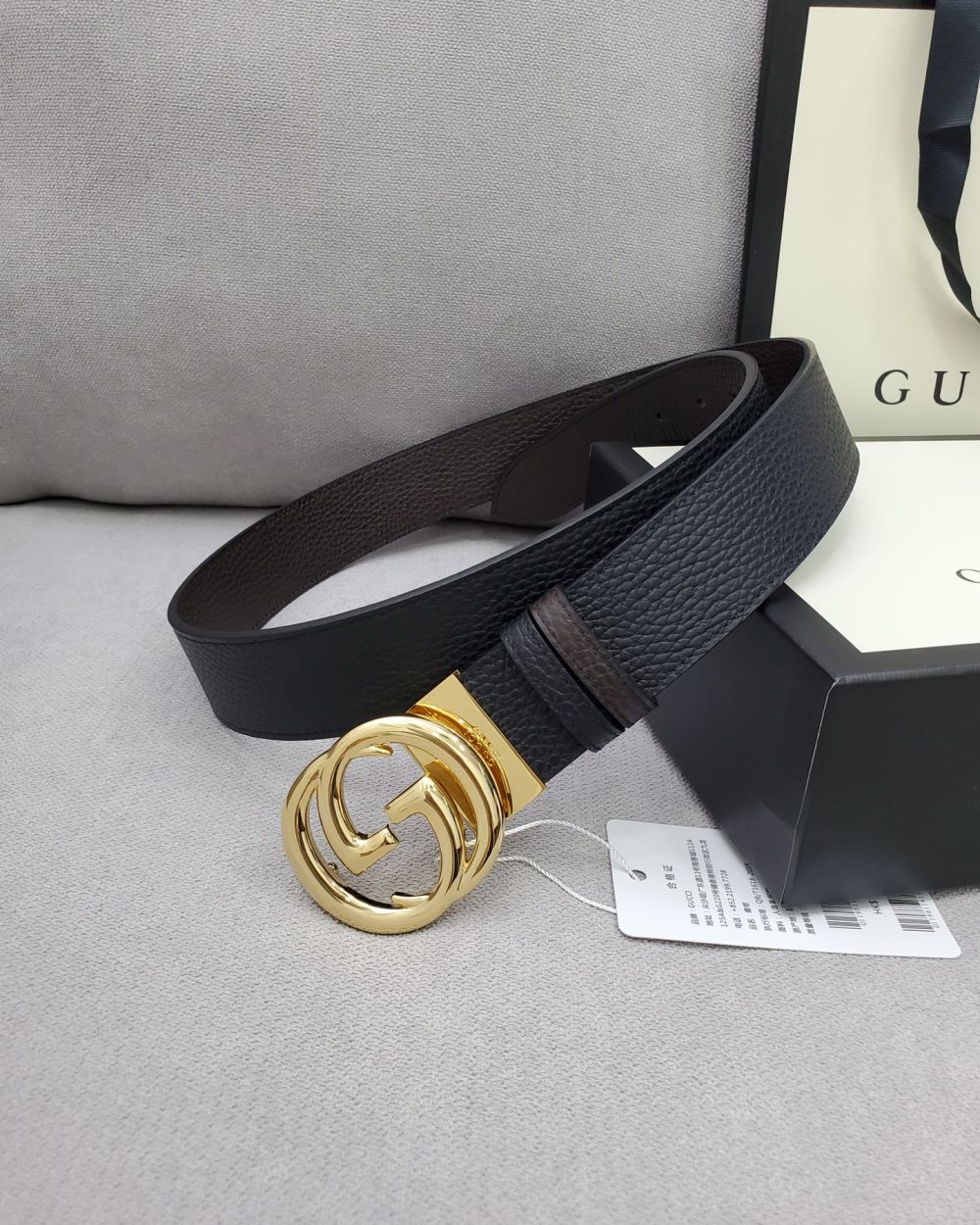 1:1 Replica Gucci Belt With Interlocking G Buckle Black For Women, Women Belt