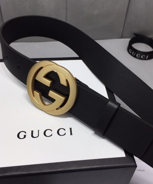 1:1 Replica Gucci Belt With Interlocking G Buckle Black For Women, Women Belt