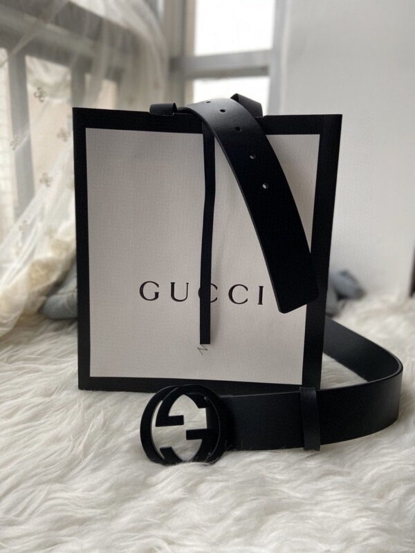 1:1 Replica Gucci Belt With Interlocking G Buckle Black For Women, Women Belt
