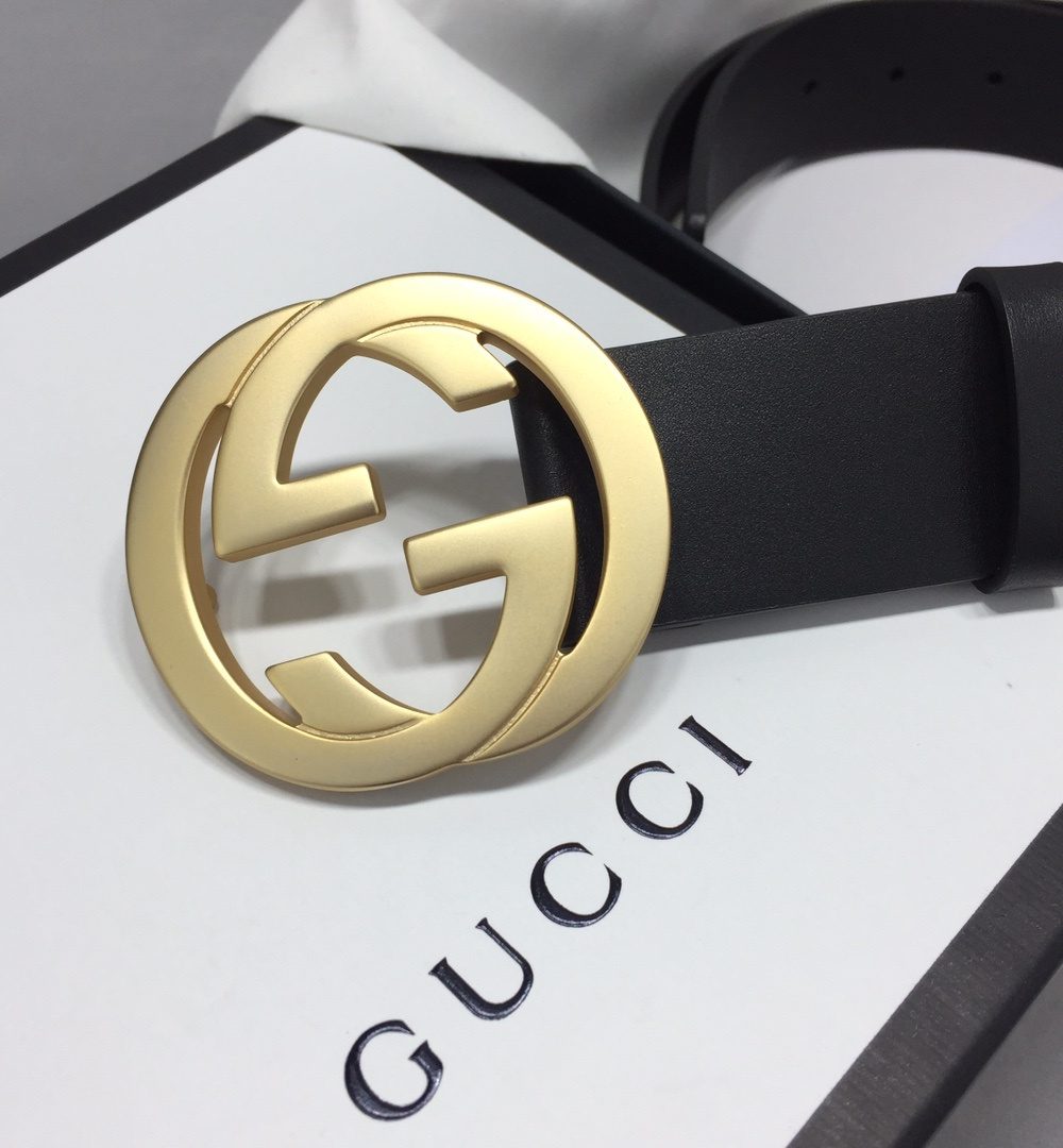 1:1 Replica Gucci Belt With Interlocking G Buckle Black For Women, Women Belt
