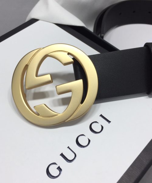 1:1 Replica Gucci Belt With Interlocking G Buckle Black For Women, Women Belt