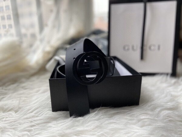 1:1 Replica Gucci Belt With Interlocking G Buckle Black For Women, Women Belt