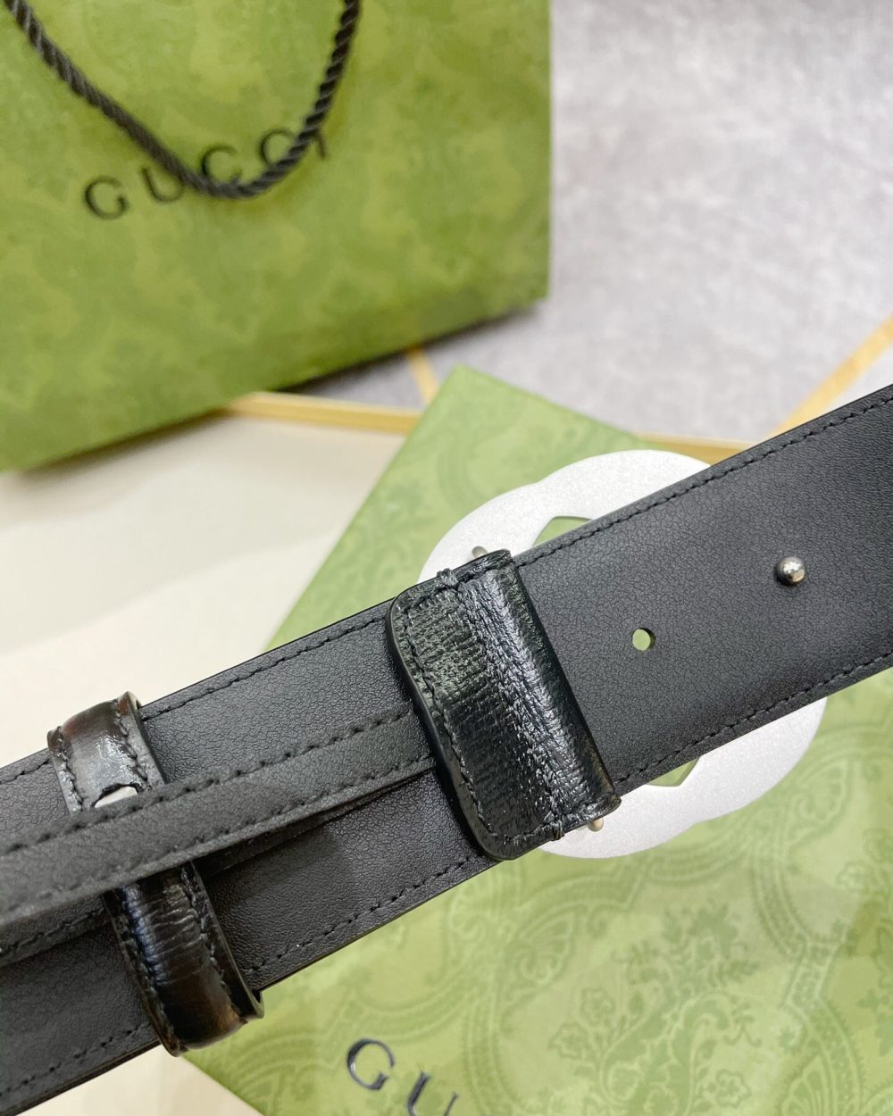 1:1 Replica Gucci Belt With Interlocking G Buckle Black For Women, Women Belt