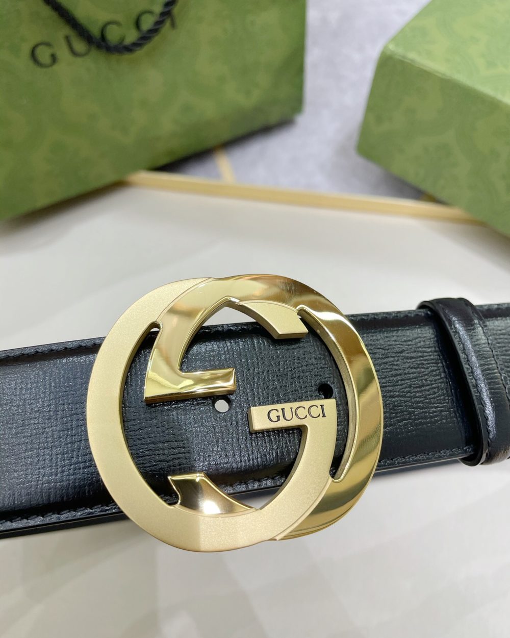 1:1 Replica Gucci Belt With Interlocking G Buckle Black For Women, Women Belt