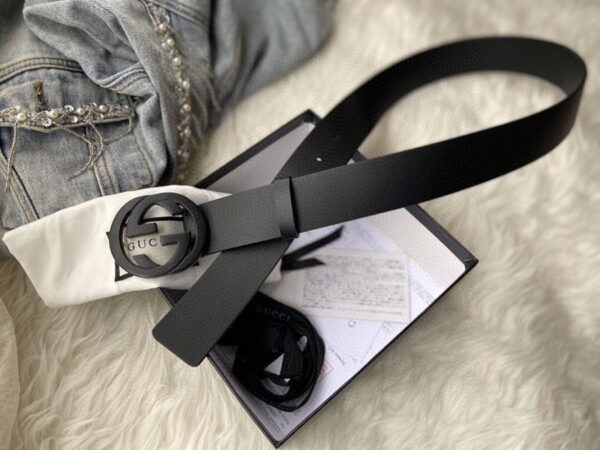 1:1 Replica Gucci Belt With Interlocking G Buckle Black For Women, Women Belt