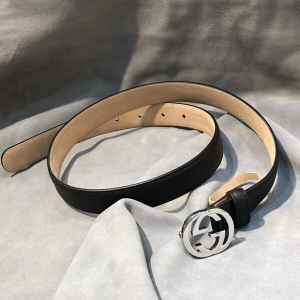 1:1 Replica Gucci Belt With Interlocking G Buckle Black/Cream GG, Women Belt 370717
