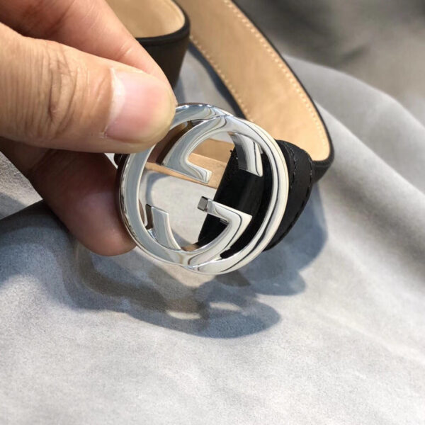 1:1 Replica Gucci Belt With Interlocking G Buckle Black/Cream GG, Women Belt 370717