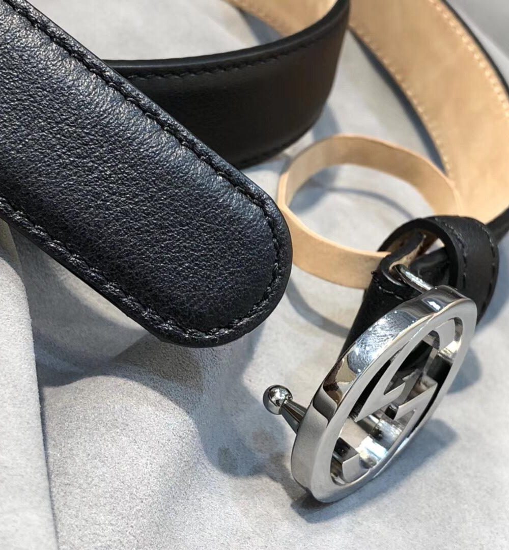 1:1 Replica Gucci Belt With Interlocking G Buckle Black/Cream GG, Women Belt 370717