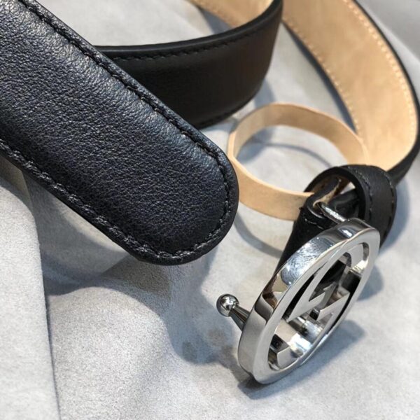 1:1 Replica Gucci Belt With Interlocking G Buckle Black/Cream GG, Women Belt 370717