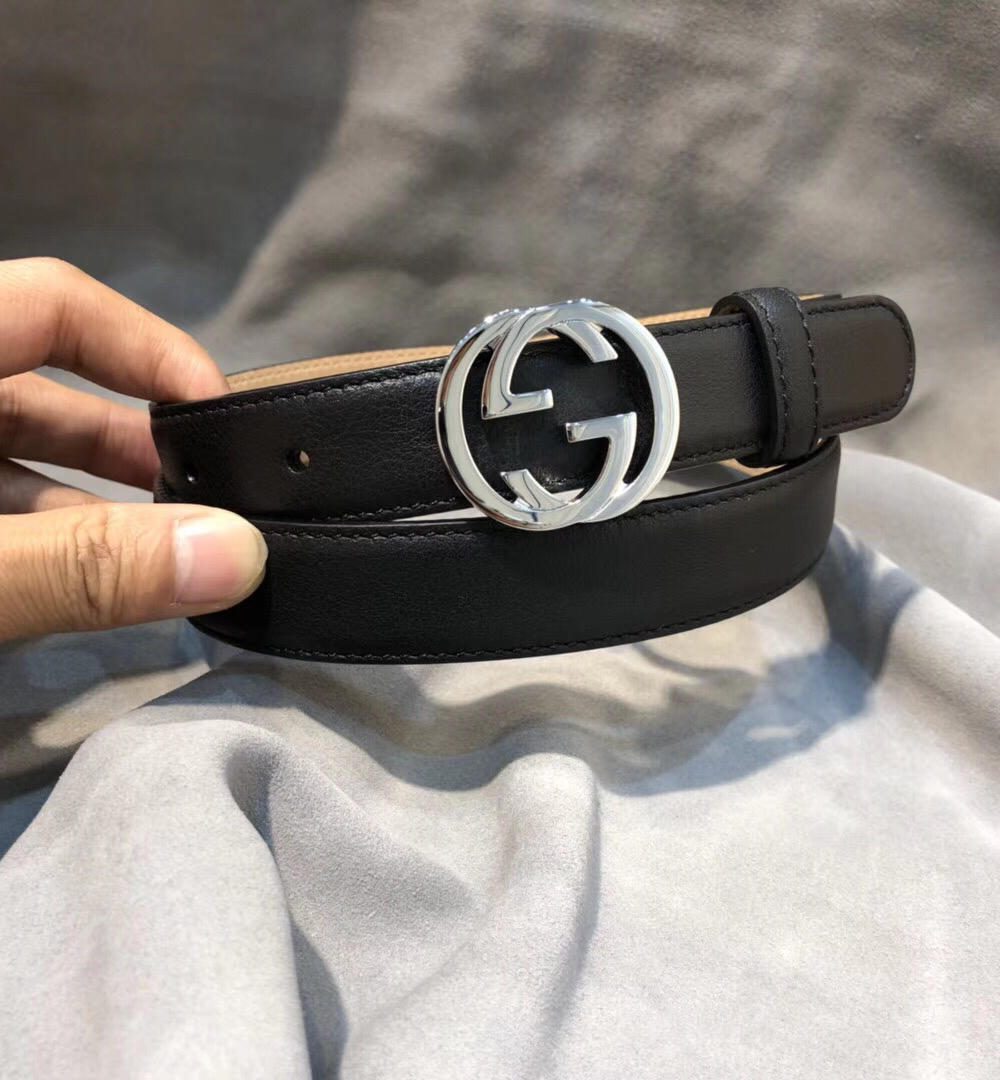 1:1 Replica Gucci Belt With Interlocking G Buckle Black/Cream GG, Women Belt 370717
