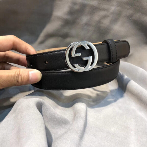 1:1 Replica Gucci Belt With Interlocking G Buckle Black/Cream GG, Women Belt 370717