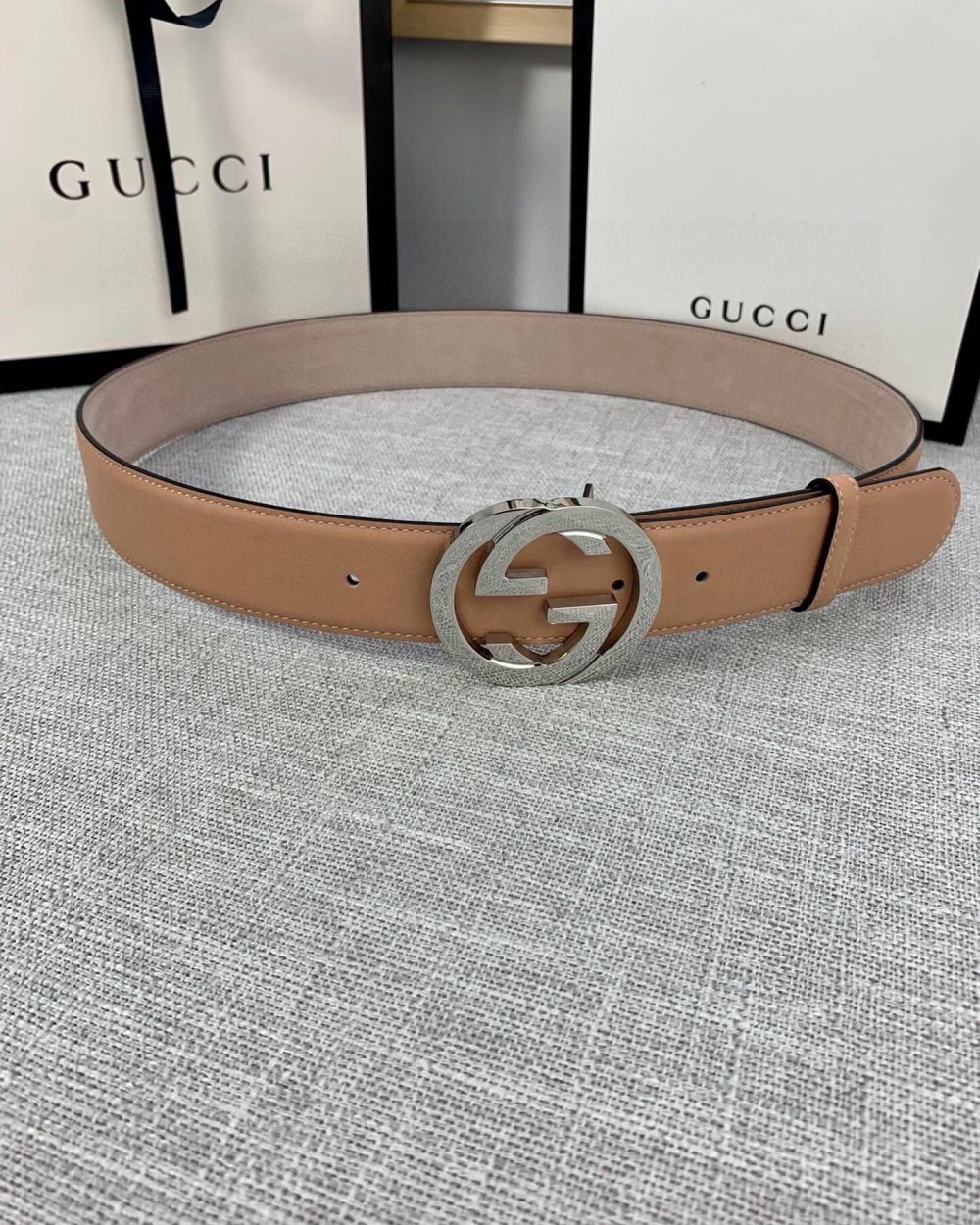 1:1 Replica Gucci Belt With Interlocking G Buckle Brown GG, Women Belt ‎370717