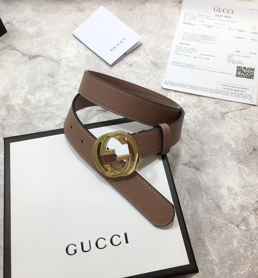 1:1 Replica Gucci Belt With Interlocking G Buckle Brown GG, Women Belt 370717