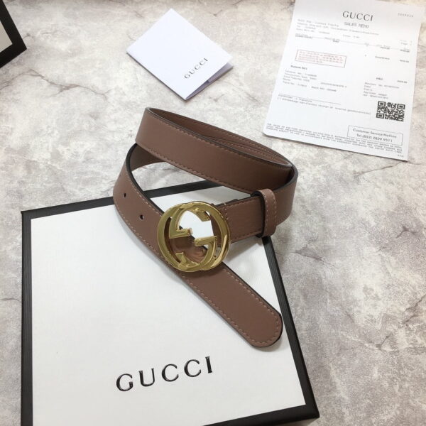 1:1 Replica Gucci Belt With Interlocking G Buckle Brown GG, Women Belt 370717