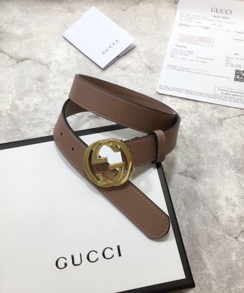 1:1 Replica Gucci Belt With Interlocking G Buckle Brown GG, Women Belt 370717