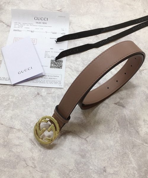 1:1 Replica Gucci Belt With Interlocking G Buckle Brown GG, Women Belt 370717