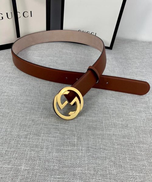 1:1 Replica Gucci Belt With Interlocking G Buckle Brown GG, Women Belt ‎370717