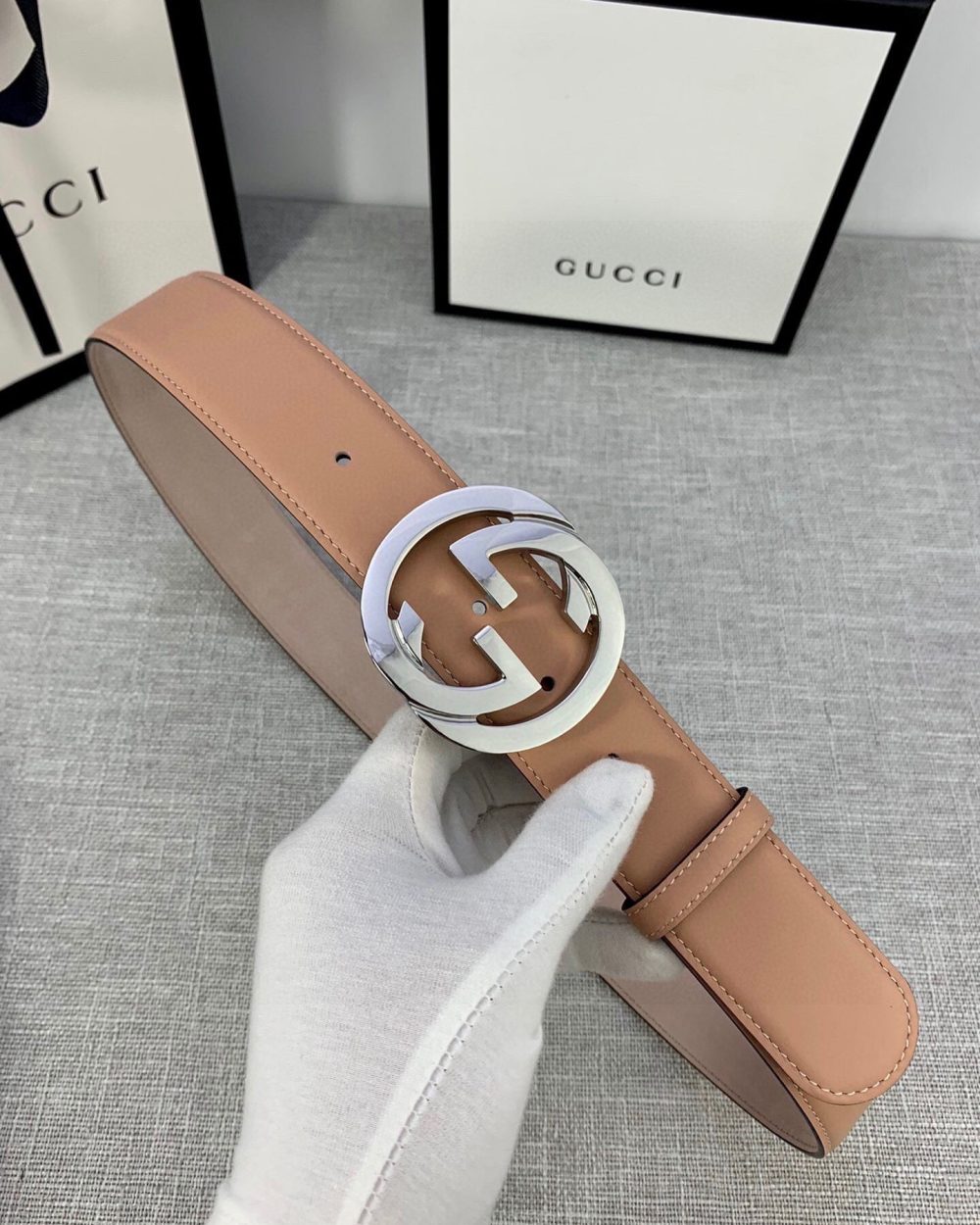1:1 Replica Gucci Belt With Interlocking G Buckle Brown GG, Women Belt ‎370717