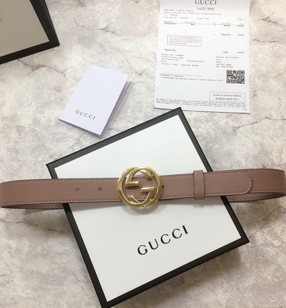 1:1 Replica Gucci Belt With Interlocking G Buckle Brown GG, Women Belt 370717