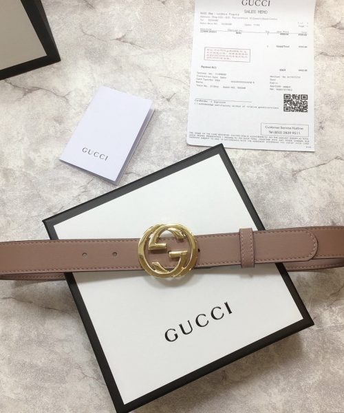 1:1 Replica Gucci Belt With Interlocking G Buckle Brown GG, Women Belt 370717