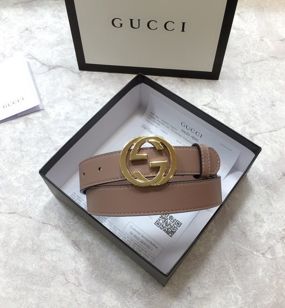 1:1 Replica Gucci Belt With Interlocking G Buckle Brown GG, Women Belt 370717