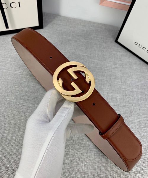 1:1 Replica Gucci Belt With Interlocking G Buckle Brown GG, Women Belt ‎370717