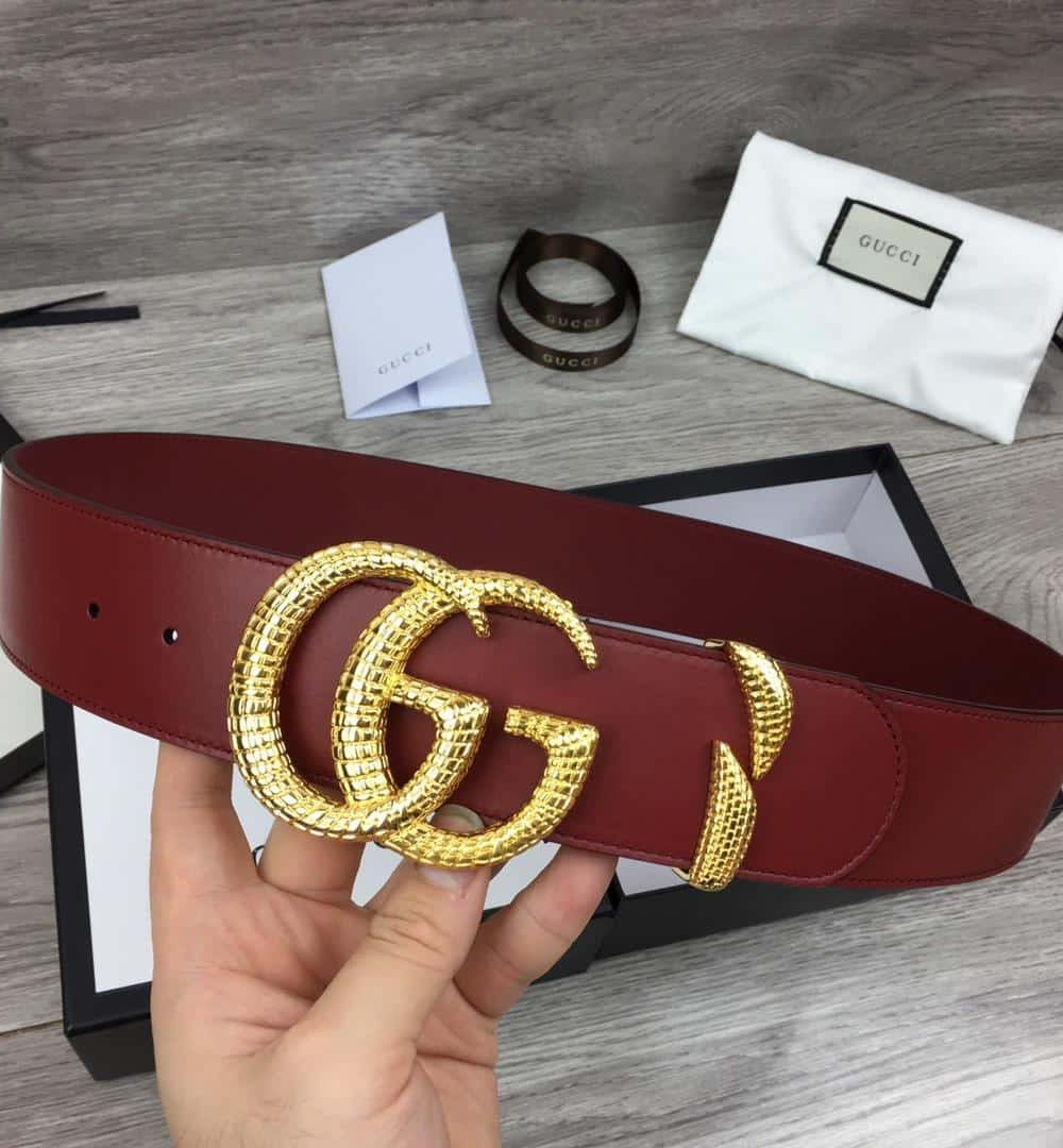 1:1 Replica Gucci Belt With Snakeskin Double G Buckle Red For Women, Women Belt